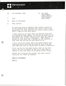 Memorandum from Mark H. McCormack concerning Tony Jacklin