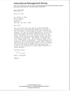 Letter from Mark H. McCormack to Richard J. Ryan