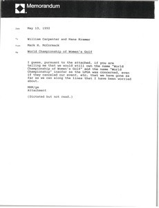 Memorandum from Mark H. McCormack to William Carpenter and Hans Kramer