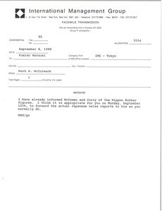 Fax from Mark H. McCormack to Fumiko Matsuki