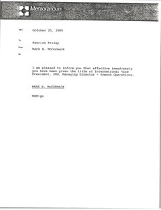 Memorandum from Mark H. McCormack to Patrick Proisy