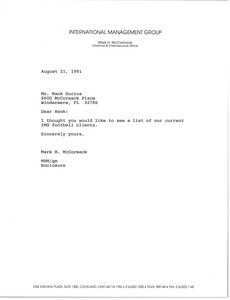 Letter from Mark H. McCormack to Hank Durica