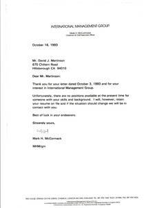 Letter from Mark H. McCormack to David J. Martinson