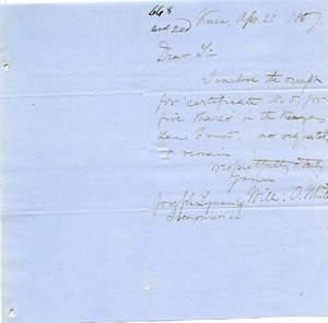 Letter from Will O. White to Joseph Lyman