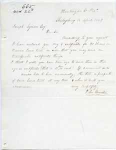Letter from John Brewster to Joseph Lyman