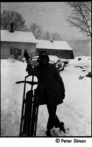 Peter Simon with sled, Packer Corners commune