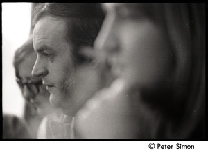 Royston Wood of Young Tradition, with Peter Bellamy in foreground and Heather Wood in background: close-up