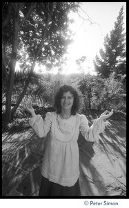 Usha (Cathy Brown): portrait on a flagstone patio