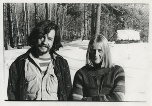 Sandra Marr and Smokey Fuller: standing outside in the snow at their place in Guilford, Vt.