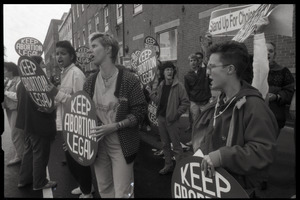 Pro-choice protesters at Planned Parenthood clinic in Providence: demonstrators with 'Keep abortion legal' signs