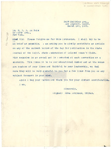 Letter from Edna Robinson to W. E. B. Du Bois