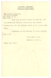 Letter from Edythe M. Gordon to The Crisis