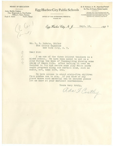 Letter from Egg Harbor City Public Schools to W. E. B. Du Bois