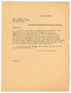 Letter from W. E. B. Du Bois to James Butler Inc.