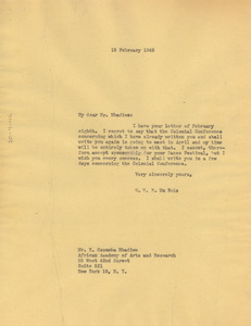 Letter from W. E. B. Du Bois to African Academy of Arts and Research