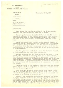 Letter from World Council of Peace to W. E. B. Du Bois