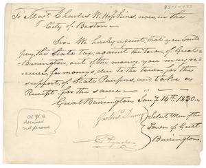 Letter from Grotius Dewey to Charles W. Hopkins
