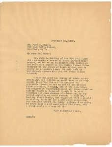 Letter from W. E. B. Du Bois to Fred R. Moore