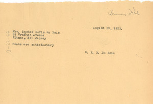Telegram from W. E. B. Du Bois to Rachel Davis Du Bois