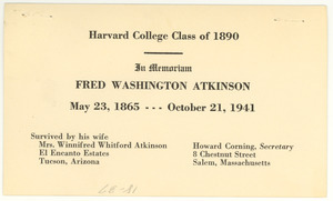 Fred Washington Atkinson death announcement