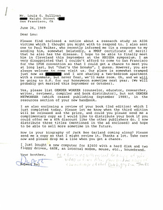 Correspondence from Rupert Raj to Lou Sullivan (June 26, 1989)