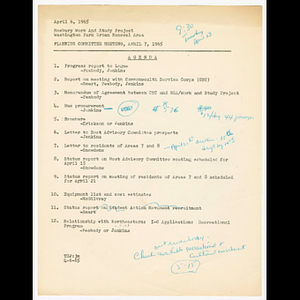 Agenda for planning committee meeting to be held April 7, 1965
