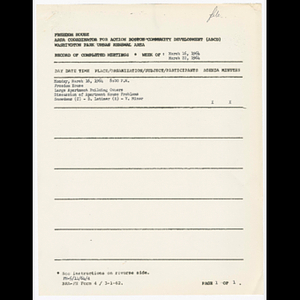 Agenda, summary and comments, minutes and attendance list for large apartment building owners meeting on March 16, 1964
