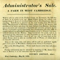 Administator's Sale. A Farm in West Cambridge.