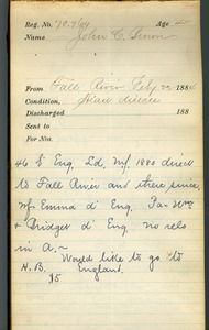 Tewksbury Almshouse Intake Record: Brown, John C.