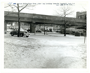 Forest Hills view from Arborway looking towards Ramsdell parking lot