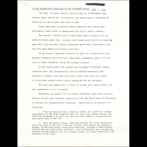 Letter, Boston School Committee, March 1, 1974.