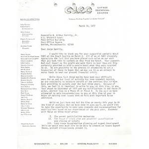 Letter, Judge Garrity, March 18, 1977.