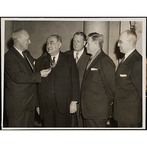 Arthur T. Burger presenting an award to Edward R. Mitton at the "Annual Recognition Dinner, Hotel Bradford, January 25, 1955"