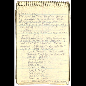 Minutes of Goldenaires meeting held April 1, 1982