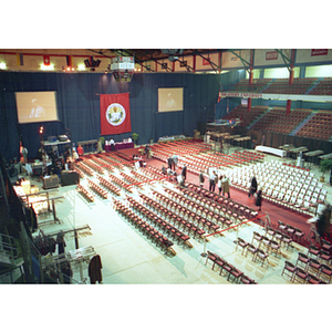 Preparation of Matthews Arena for President Freeland's inauguration