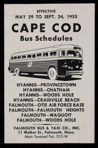 Cape Cod Bus Schedules, 1955
