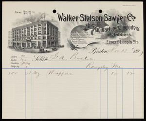 Billhead for the Walker Stetson Sawyer Co., manufacturers, importers and jobbers, Essex & Lincoln Streets, Boston, Mass., dated November 13, 1897