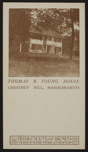 Trade card for Frank Chouteau Brown, architect, Ticknor House, 9 Park St., Boston, Mass., undated