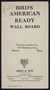 Bird's American Ready Wall Board, Bird & Son, East Walpole, Mass., undated