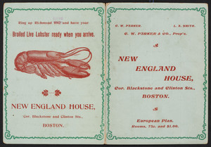 Needle case for the New England House, hotel, corner Blackstone and Clinton Streets, Boston, Mass., 1904-1905