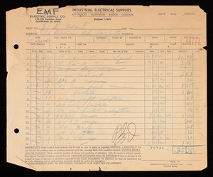 Billhead 44773, November 30, 1956, EMF Electric Supply Co. & Camera Exchange, 110-120 Brookline Street, Cambridge, Mass.