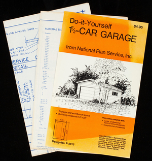 Do-it-yourself 1 1/2-car garage from National Plan Service, Inc., design no. P-2015, Elmhurst, Illinois