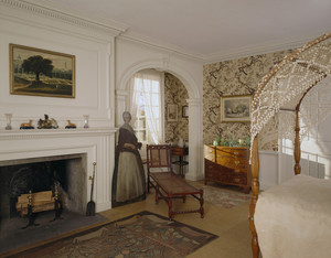 Southwest chamber showing dummy board and fireplace, Hamilton House, South Berwick, Maine