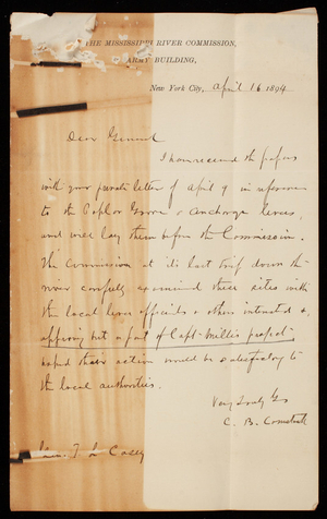 [Cyrus] B. Comstock to Thomas Lincoln Casey, April 16, 1894