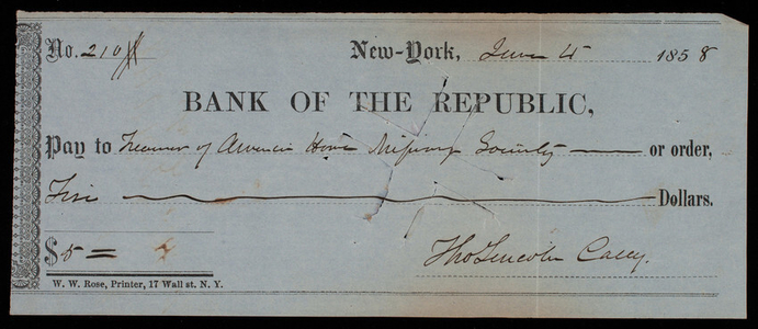 Treasurer of American Home Missionary Society, June 4, 1858, check