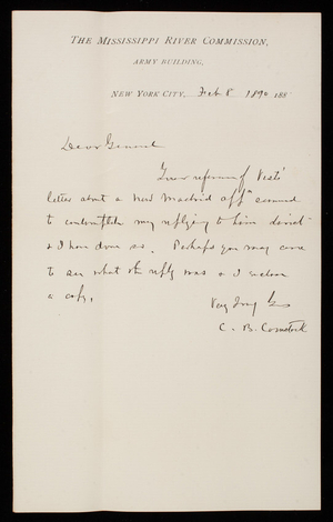 [Cyrus] B. Comstock to Thomas Lincoln Casey, February 8, 1890 (1)