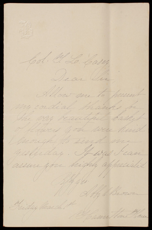 Abby C. Brown to Thomas Lincoln Casey, March 1, 1878