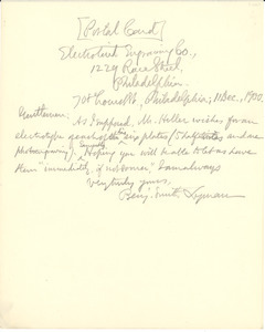 Letter from Benjamin Smith Lyman to the Electro-Tint Engraving Co.