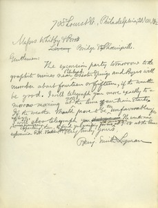 Letter from Benjamin Smith Lyman to Messrs. Whitby & Bros.