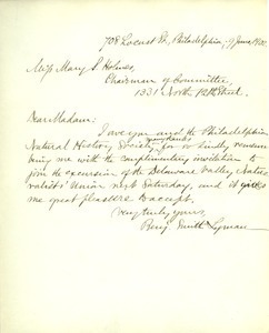 Letter from Benjamin Smith Lyman to Mary J. Holmes